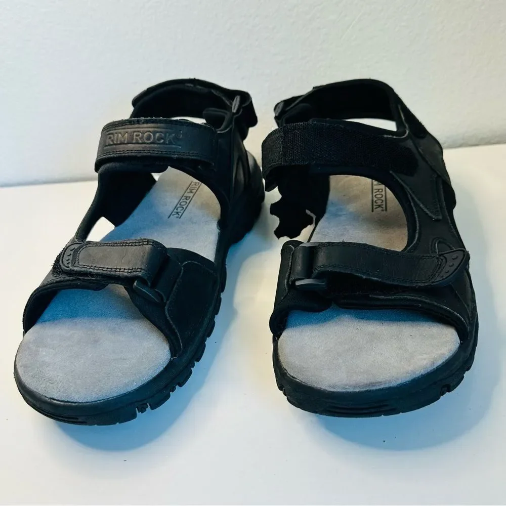 Rim Rock Mens Size 11 Black Genuine Leather Adjustable Straps w TPR SOLE SANDALS